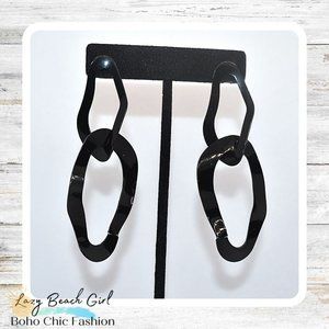 Black Metal Double Hoop Earrings